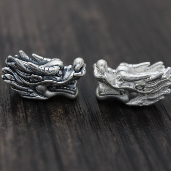 1 STÜCK Sterling Silber Drachenkopf Perle,Sterling Silber Drachenkopf,Silber 3D Drachenperle