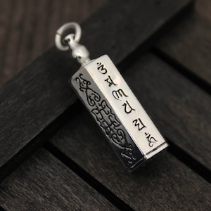 Sterling Silver Prayer Box with Tibetan Om Mantra,Sterling Silver Locket Pendant,Silver Box Pendant,Silver Bottle,Wish Box