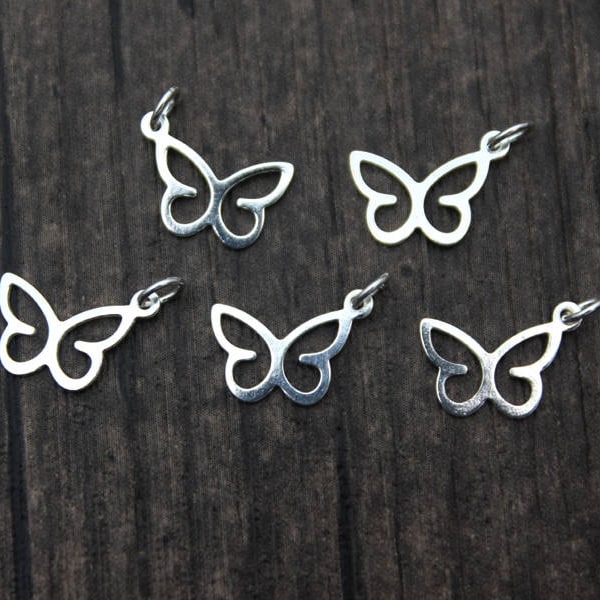 5 Sterling Silver Butterfly Charms,Bright Silver Butterfly Charms,Butterfly Jewelry