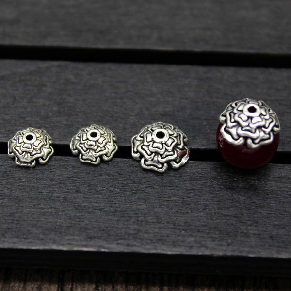 6mm/8mm/10mm Sterling Silver Bead Caps,Sterling Silver Flower Bead Caps,Silver Bead Caps,Rose Bead Caps,Rose Flower Caps