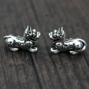 1PC Sterling Silver Pixiu Bead,Good Fortune Pixiu Bead,Lion Bead,3D Lion,Silver Spacer Bead,Animal Bead