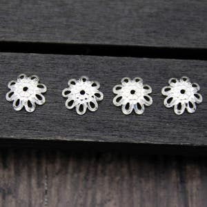 20pcs- 8mm Sterling Silver Bead Caps,Sterling Silver Flower Bead Caps