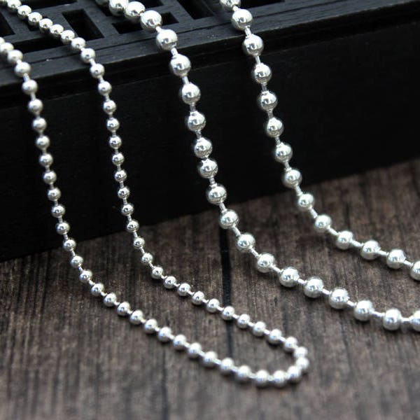 Chaîne de perles en argent sterling 2MM 3MM, chaîne de boule en argent sterling, collier de chaîne de boule de perle en argent, chaîne finie 20 "~ 32" pouces