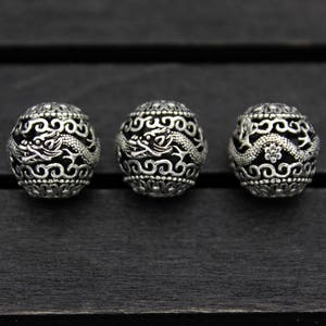 8mm 12mm Sterling Silver Dragon Head Beads,Sterling Silver Dragon Beads,Silver Spacer Beads,Hollow Beads