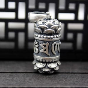 1PC Sterling Silver Lotus Flower Prayer Box with Tibetan OM Mantra,Wish Box,Yoga Jewelry