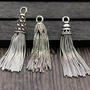 1PC-Sterling Silver Tassel Charm,Sterling Silver Chain Tassel Pendant,Tassels for earrings for necklace,Tassel Jewelry