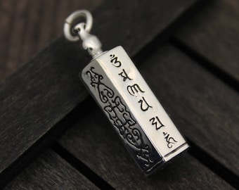Sterling Silver Prayer Box with Tibetan Om Mantra,Sterling Silver Locket Pendant,Silver Box Pendant,Silver Bottle,Wish Box