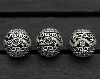 8mm 12mm Sterling Silver Dragon Head Beads,Sterling Silver Dragon Beads,Silver Spacer Beads,Hollow Beads