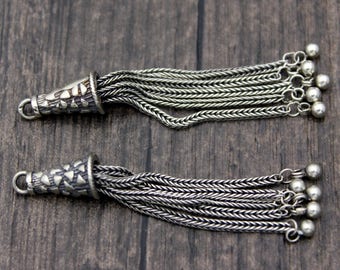 1PC-Sterling Silver Tassel Charm,Sterling Silver Chain Tassel,Tassels for Earrings for Necklace,Tassel Jewelry