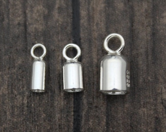 10 Sterling Silver Cord Ends,2mm/3mm/4mm Sterling Silver End Caps,Leather Cord End Caps