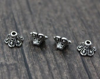 2 Sterling Silver Cone Bead Caps,8mm Silver Flower Bead Caps,Tassel Bead Caps,Tassel Caps,Silver Bead Cones,for TOP DRILLED Beads