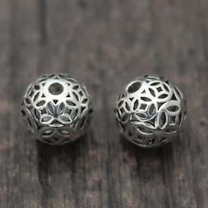 2pcs-9.5mm Sterling Silver Beads,Sterling Silver Spacer Bead,Hollow Beads,Good Fortune,Good Luck,Lucky Beads