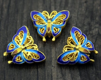 1PC Sterling Silver Butterfly Bead,Colorful,Cloisonne,Blue Enamel Butterfly Bead,Sterling Silver Blue Butterfly