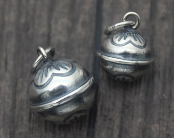 1PC Sterling Silver Bell Charm,9mm 11mm Sterling Silver Flower Bell Charm,Jingle Bell,Winter Charm,Christmas Charm