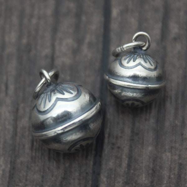 1PC Sterling Silver Bell Charm,9mm 11mm Sterling Silver Flower Bell Charm,Jingle Bell,Winter Charm,Christmas Charm