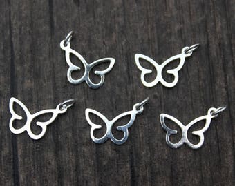 5 Sterling Silver Butterfly Charms,Bright Silver Butterfly Charms,Butterfly Jewelry