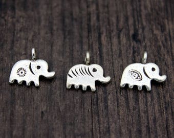 カレン族シルバーエレファントペンダントヘッド カレン族 シルバー エレファント ハートチャーム 17 x 14 mm (2個