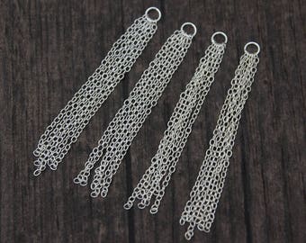4 Sterling Silver Chain Tassel Charms,40mm Sterling Silver Chain Tassels,Tassels for Earrings for Necklace,Tassel Jewelry