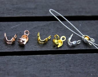 10 Sterling Silver Crimp Ends,Gold Plated,Rose Gold Crimp Beads,Silver End Crimps,Silver Crimps