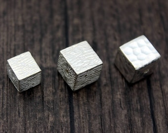 8mm 9mm Sterling Silver Cube Bead,Sterling Silver Hammered Cube Bead,Sterling Silver Spacer Bead,Sterling Silver Square Bead