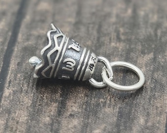 1PC Sterling Silver Bell Charm with Tibetan Om Mantra,Om mani padme hum,Silver Tiny Om Bell Charm,Decoration Bell Charm (No Sounds)