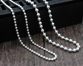 Chaîne de perles en argent sterling 2MM 3MM, chaîne de boule en argent sterling, collier de chaîne de boule de perle en argent, chaîne finie 20 "~ 32" pouces