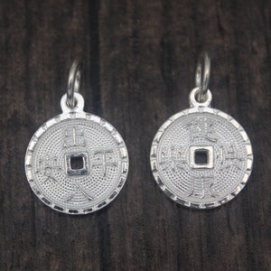 2 Sterling Silver Chinese Blessing Charms,12mm Silver Happiness Charms,Safe Trip,Safe Travels,Travel Safe Gift