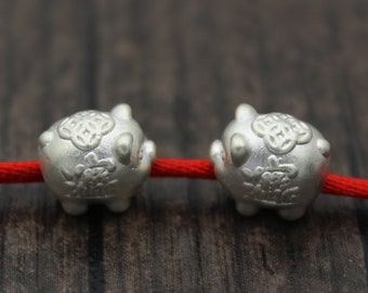 1PC-Sterling Silver Pig Bead,Silver 3D Pig Spacer Bead,Animal Bead,Farm,Good Fortune,Year of the Pig,Chinese Zodiac Bead