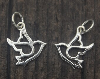 2 breloques de colombe en argent sterling, breloques de colombe de la paix en argent, breloques d'oiseau, bijoux d'oiseau