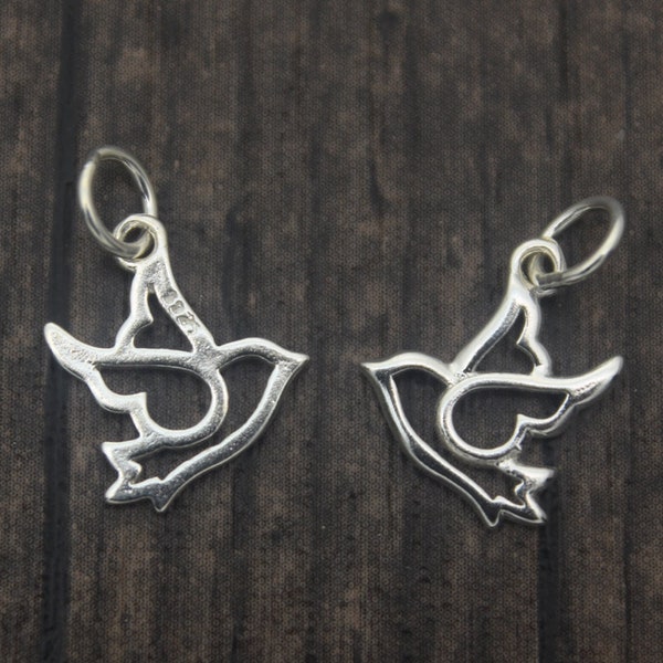 2 Sterling Silver Dove Charms,Silver Peace Dove Charms,Bird Charms,Bird Jewelry