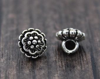 2 Sterling Silver Flower Buttons,8mm Silver Button Clasps for Leather Wrap Bracelet