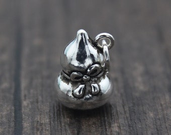 1PC Sterling Silver Gourd Charm,Hollow Gourd Charm,Chinese Good Fortune Charm,Lucky Charm,Bracelet Charm