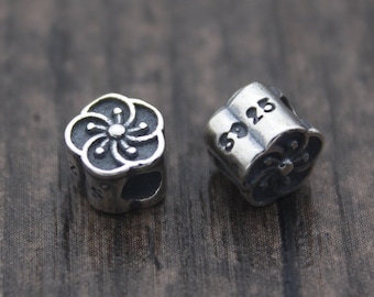 2 Sterling Silver Flower Beads,Silver Flower Spacer Beads,Flower Beads Spacer,Bracelet Flower Beads