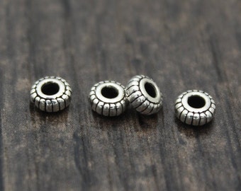 10 Sterling Silver Beads,4.3mm Sterling Silver Spacer Beads,Silver Rondelle Beads,Silver Beads Spacer,Wheel Beads