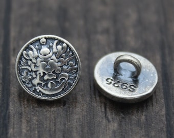 2 Sterling Silver Dragon Button Clasps,Silver Dragon Head Button Clasps for Wrap Bracelet