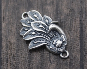 1PC Sterling Silver Peacock Charm,Silver Peacock Connector Charm,Peacock Connector,Silver Bird Charm,Bracelet Connector