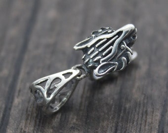 1PC Sterling Silver Wolf Pinch Bail,Silver Charm Pendant Holder,Wolf Head Pinch Bail Connector,Pendant Clasp