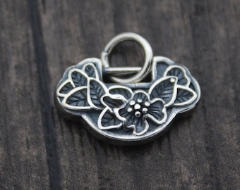 1PC Sterling Silver Lotus Lock Charm,Lotus Charm,Chinese Lucky Lock Charm,Good Fortune,Longevity