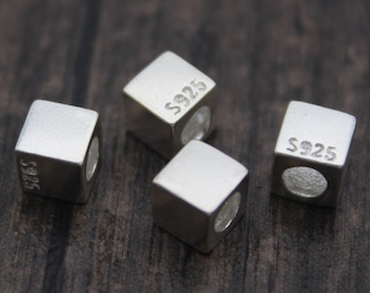 4 Sterling Silver Cube Beads,5mm Silver Square Beads,Silver Spacer Beads
