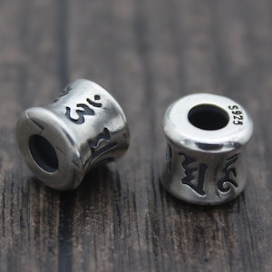 1PC Sterling Silver Om Bead,9x8mm Tibetan Om Mantra Bead,Om Mani Padme Hum,Buddhism Silver Spacer Bead,Yoga Bead