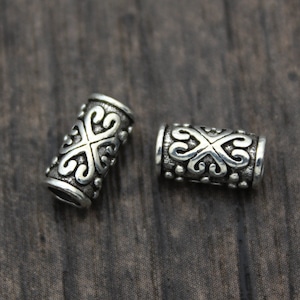 2 Sterling Silver Flower Beads,4.8x9mm Flower Barrel Beads,Silver Flower Tube Beads