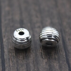 2 Sterling Silver Corrugated Beads,8mm Silver Spacer Beads,Silver Drum Beads