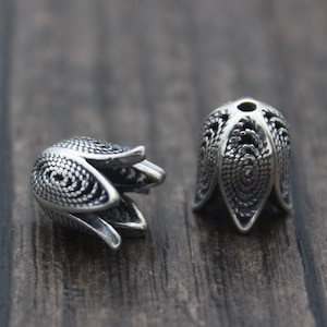2PCS-8MM Sterling Silver Flower Bead Caps,Silver Tassel Bead Caps,Cone Bead Caps,Flower Caps