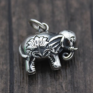 1PC Sterling Silver Lotus Elephant Charm,Sterling Silver Lotus Flower Elephant Pendant,3D Elephant,Elephant Jewelry