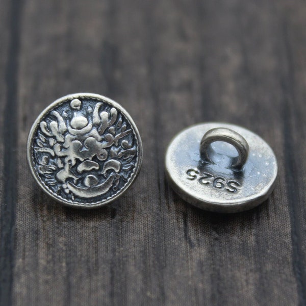 2 Sterling Silver Dragon Button Clasps,Silver Dragon Head Button Clasps for Wrap Bracelet