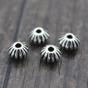 4 Sterling Silber Rondelle Perlen,6mm Sterling Silber Spacer Perlen,Silber Flache Runde Perlen,Silber Perlen Spacer