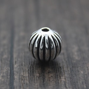 1PC-10mm Sterling Silver Corrugated Bead,Silver Pumpkin Bead,Silver Spacer Bead,Pumpkin Beads Spacer