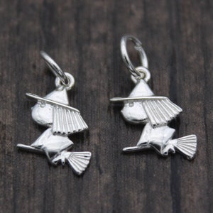 2 Sterling Silver Witch Charms,Silver Halloween Charms,Bracelet Charms