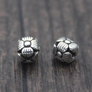 2 perline a forma di fiore in argento sterling, perline a cubo a forma di fiore in argento da 6,5 mm, perline a forma di fiore in argento, perline distanziatrici a forma di fiore