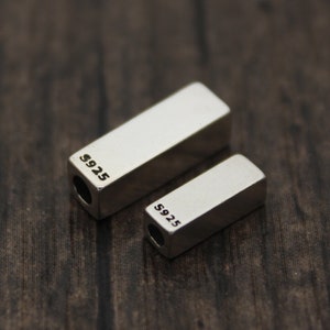 Sterling Silver Square Tube Bead,3x10mm 4x13mm Silver Rectangle Cube Tube Bead,Silver Tube Bead